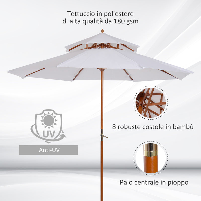 Ombrellone da Giardino Ø2.7 m Palo Ø38 mm in Legno con Doppio Tetto Crema 