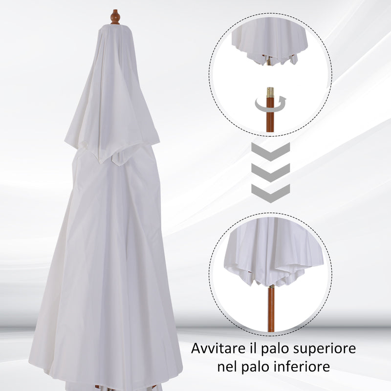 Ombrellone da Giardino Ø2.7 m Palo Ø38 mm in Legno con Doppio Tetto Crema 