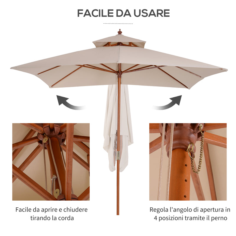 Ombrellone da Giardino 3x3 m Palo Ø48 mm in Bambù Doppio Tetto Crema 