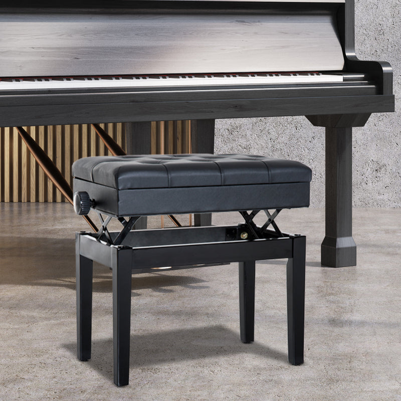 Panca Sgabello per Pianoforte con vano portaoggetti altezza regolabile 54.5x33x48-58 cm Nero 