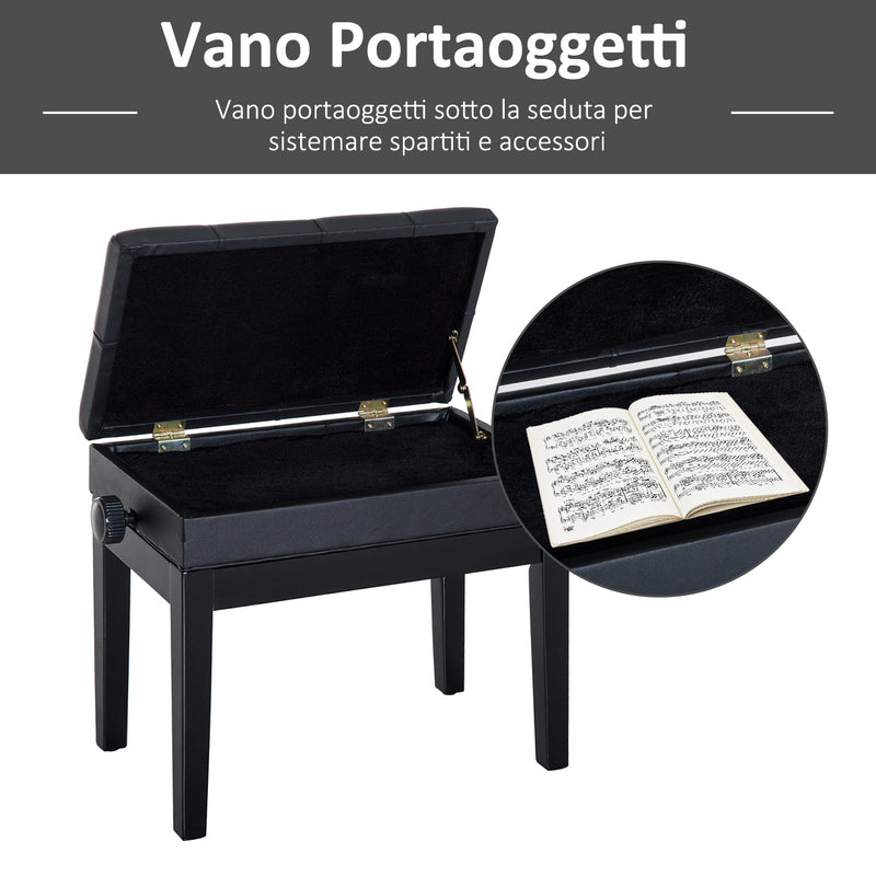 Panca Sgabello per Pianoforte con vano portaoggetti altezza regolabile 54.5x33x48-58 cm Nero 