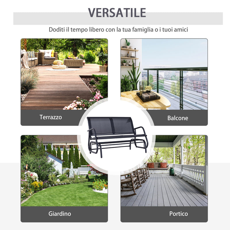 Panchina Dondolo da Giardino 2 Posti in Metallo Grigio 123x70x87 cm 