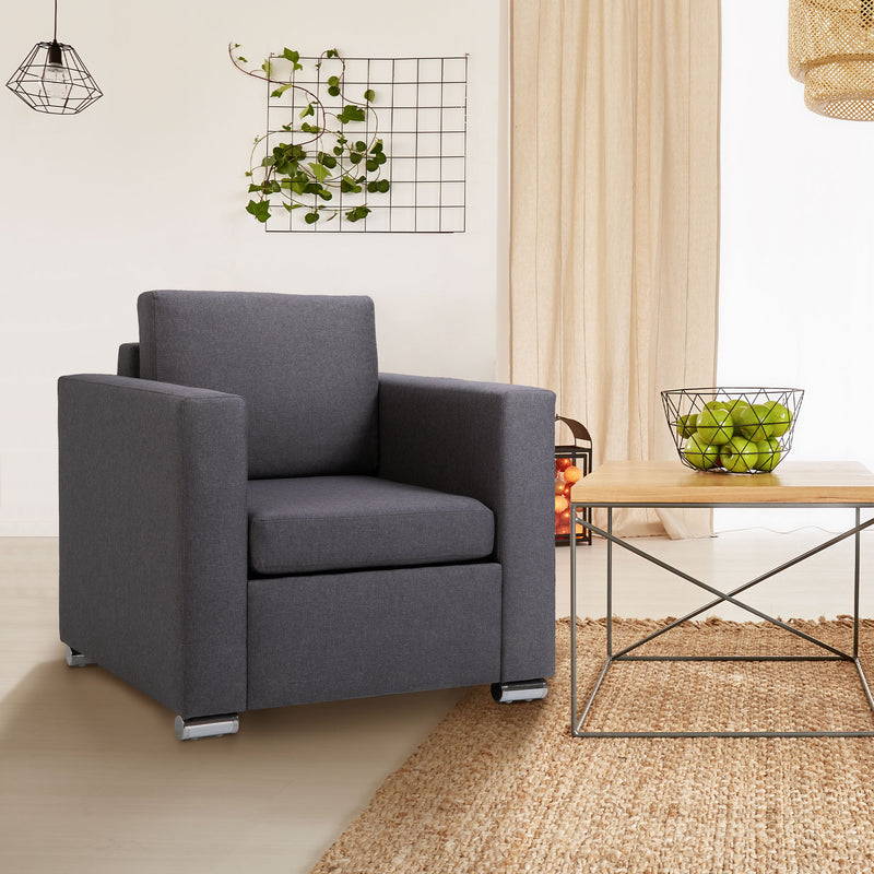 Poltroncina Moderna con Rivestimento in Tessuto Grigio Scuro 81x73x78 cm 