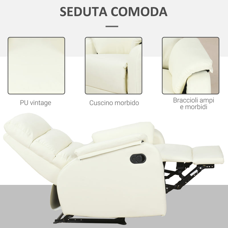 Poltrona Relax Reclinabile Manuale in Similpelle Crema 