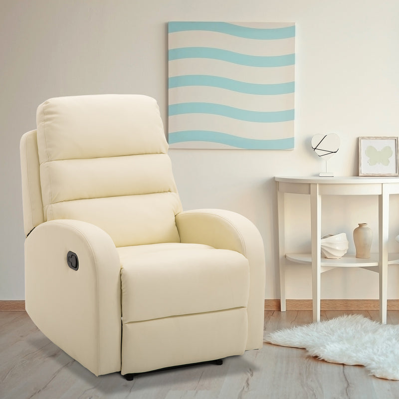 Poltrona Relax Reclinabile con Poggiapiedi in Similpelle Crema 