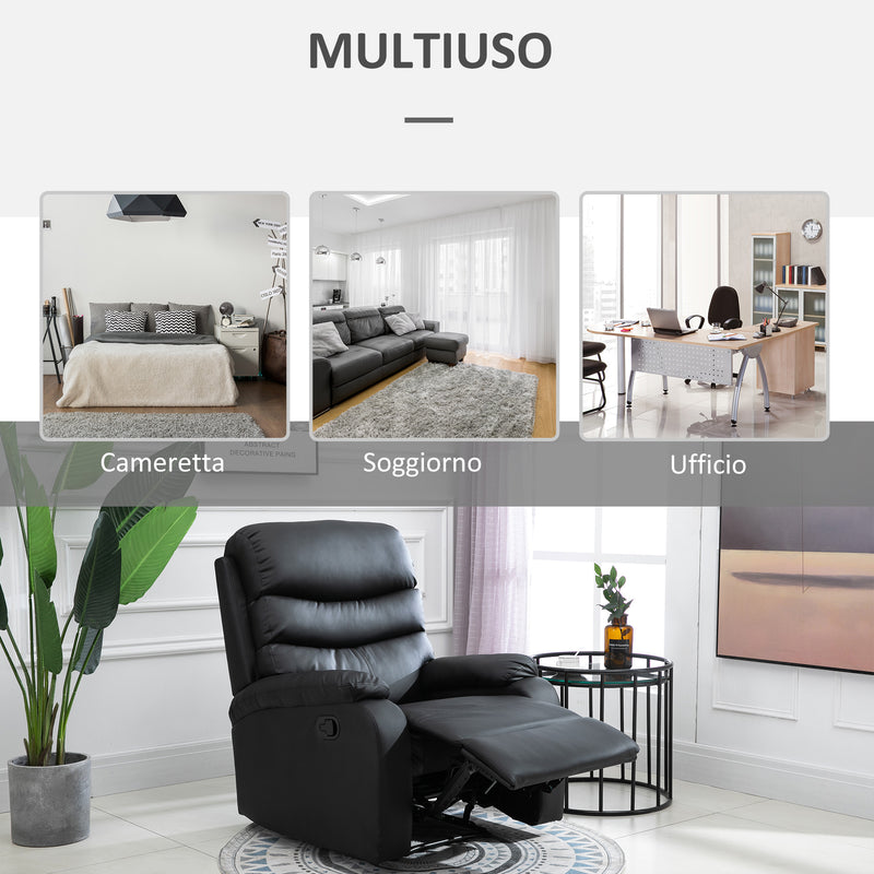 Poltrona Relax Reclinabile in Similpelle Nera 