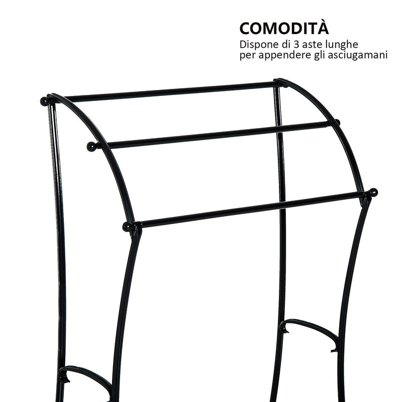 Porta Asciugamani da Bagno in Metallo 61.3x33x87.5 cm Nero 