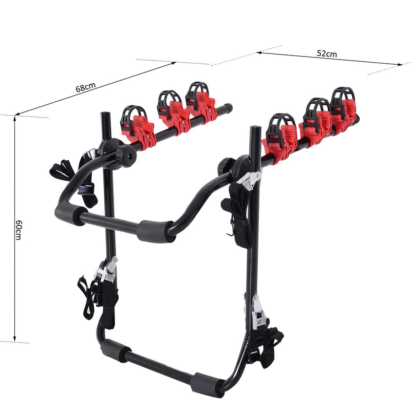 Portabici per Auto Posteriore 3 Biciclette 40 kg in Acciaio e Alluminio Nero 68x52x60 cm 