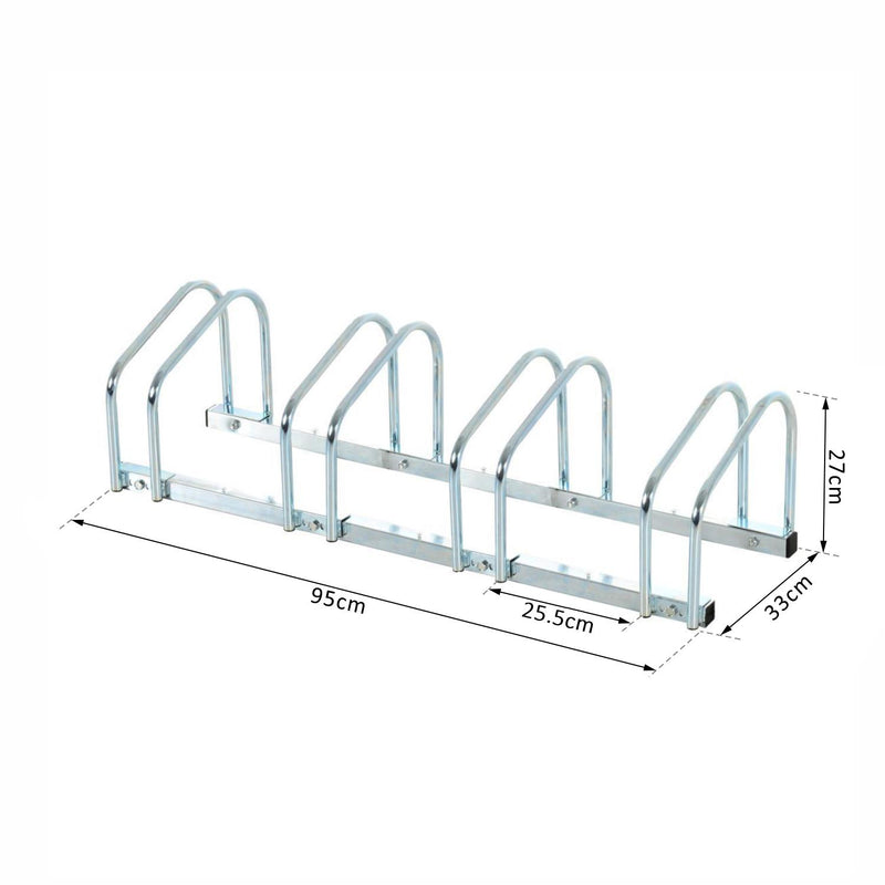 Rastrelliera Portabici 4 Posti in Acciaio 95x33x27 cm Argento 