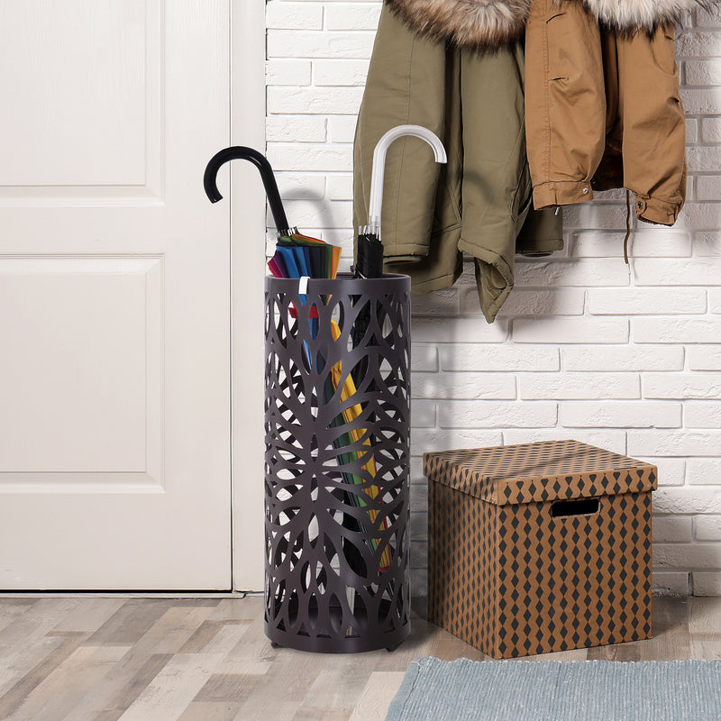 Portaombrelli in Metallo Lavorato con Salvagoccia Marrone 