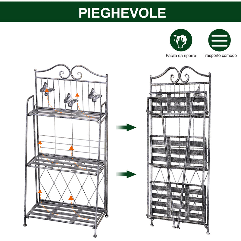 Portapiante Fioriera a Scaffale a 3 Ripiani da Giardino Balcone interno Grigio Argento 44x25x96 cm 