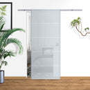 Porta Scorrevole Vetrata 90x205 cm Satinata a Strisce Trasparenti 