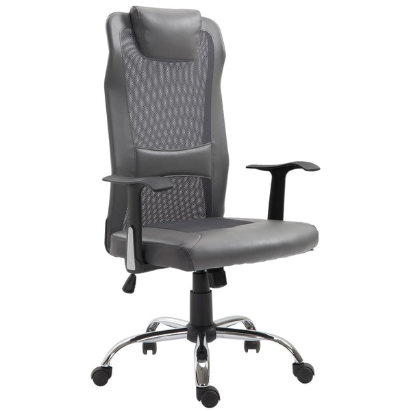 Ergonomischer Präsidenten-Bürostuhl aus Mesh und Kunstleder, höhenverstellbar, grau sconto