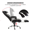 Sedia Poltrona da Ufficio Ergonomica Presidenziale in Similpelle Reclinabile Nera 