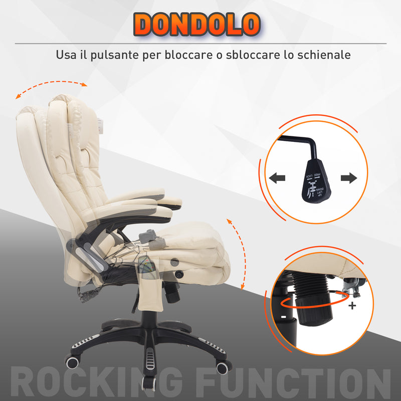 Sedia Poltrona Massaggiante da Ufficio 62x68x121 cm con Riscaldamento in Similpelle Beige