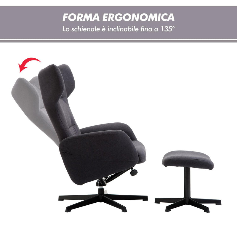 Sedia Poltrona da Ufficio Presidenziale Ergonomica con Poggiapiedi Grigio Scuro 