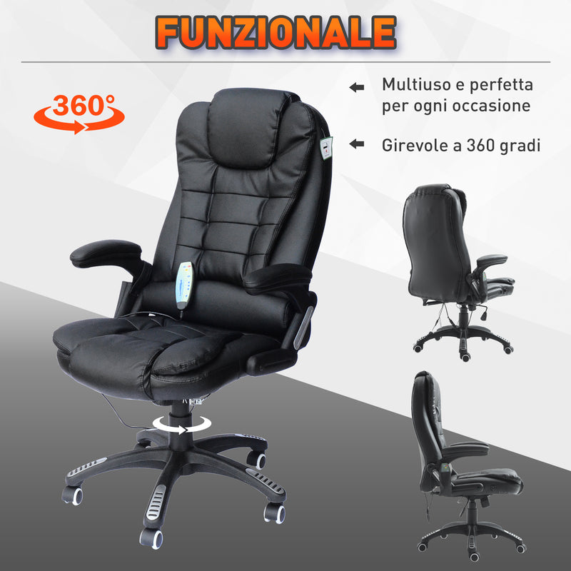 Sedia Poltrona Massaggiante da Ufficio 62x68x121 cm con Riscaldamento in Similpelle Nero