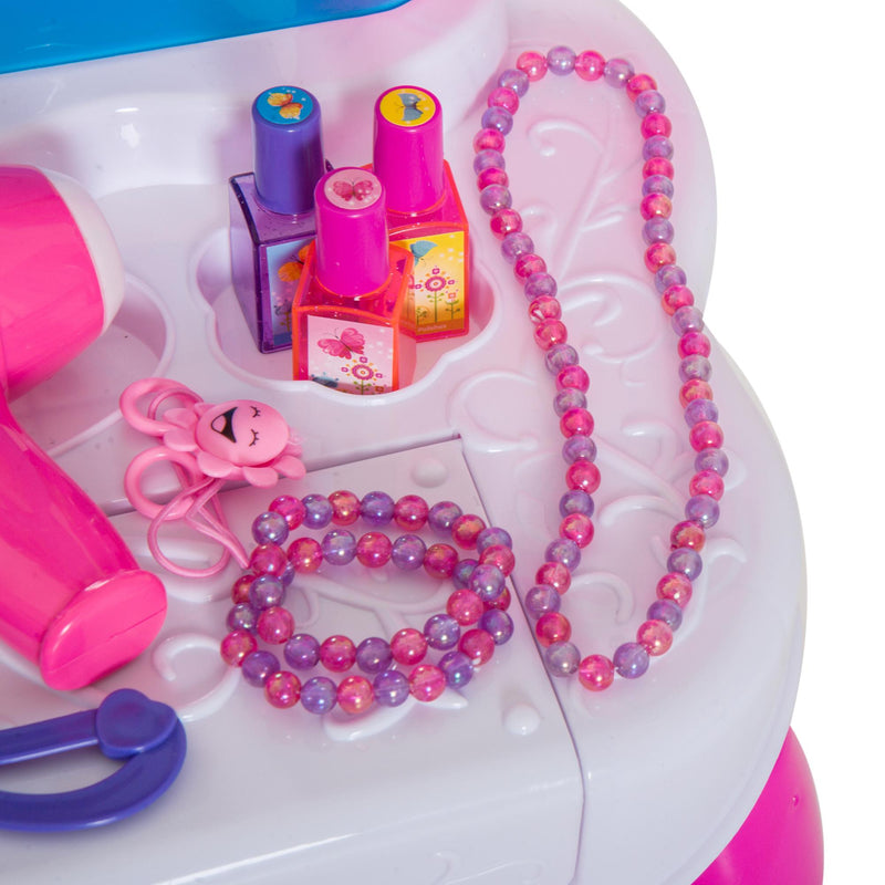 Specchiera per Bambini con Pianola e Sgabello Giocattolo per Bambini Rosa 