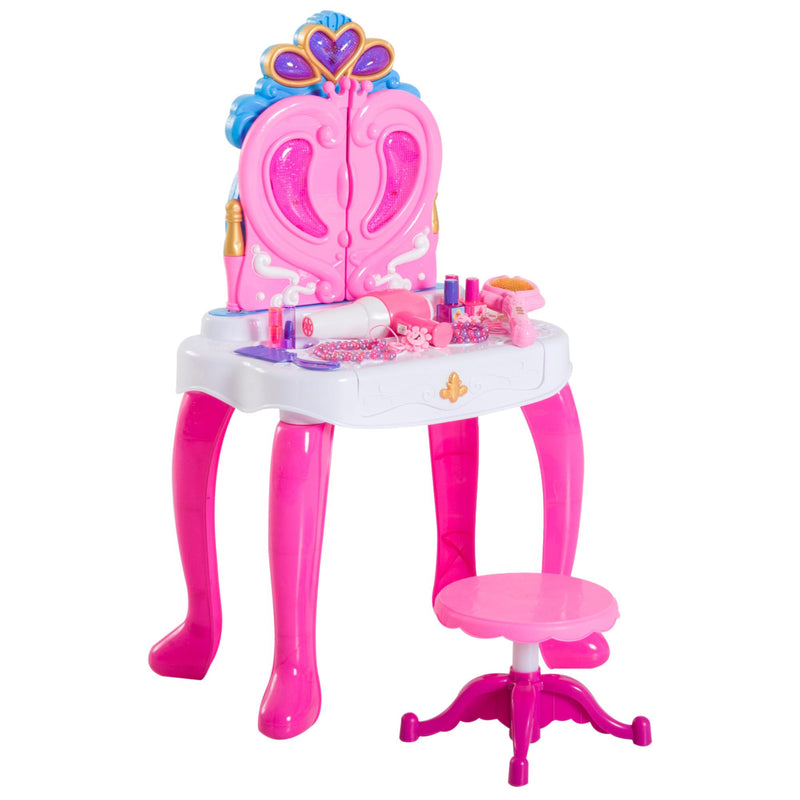 Specchiera per Bambini con Pianola e Sgabello Giocattolo per Bambini Rosa 