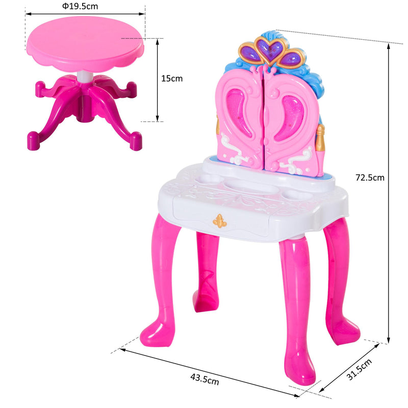Specchiera per Bambini con Pianola e Sgabello Giocattolo per Bambini Rosa 