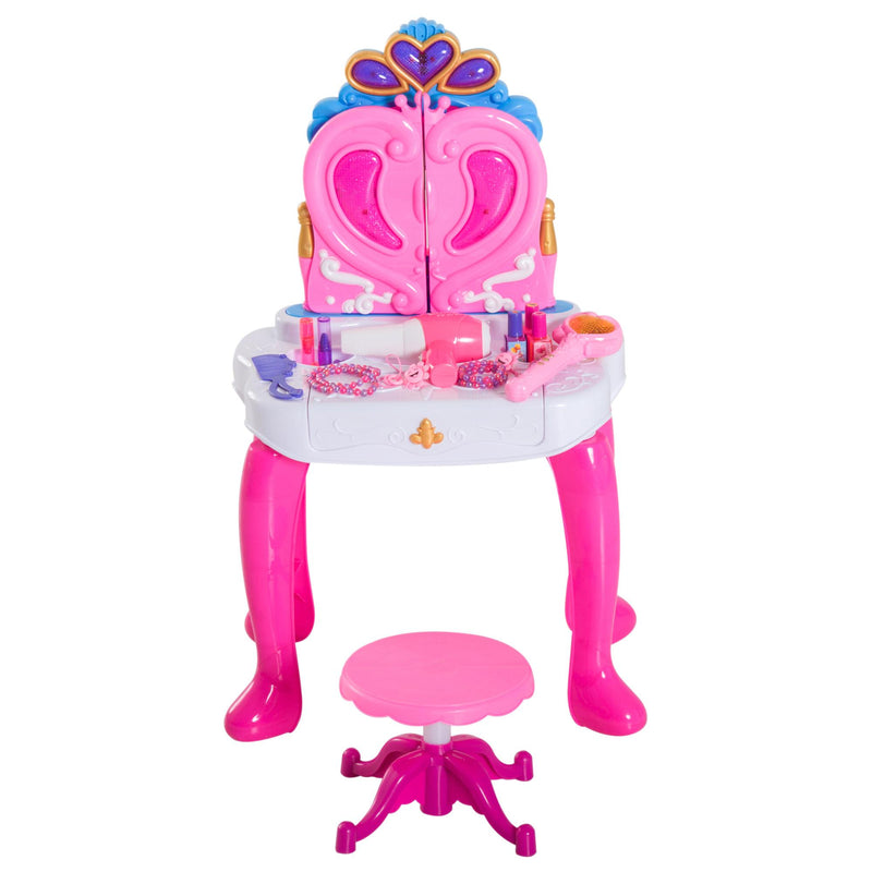 Specchiera per Bambini con Pianola e Sgabello Giocattolo per Bambini Rosa 