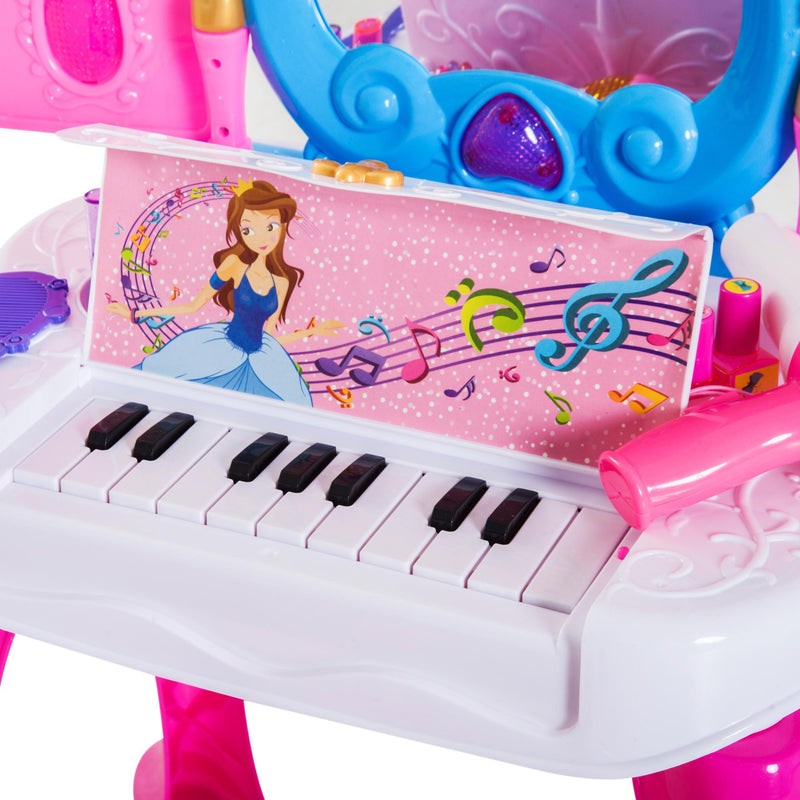 Specchiera per Bambini con Pianola e Sgabello Giocattolo per Bambini Rosa 