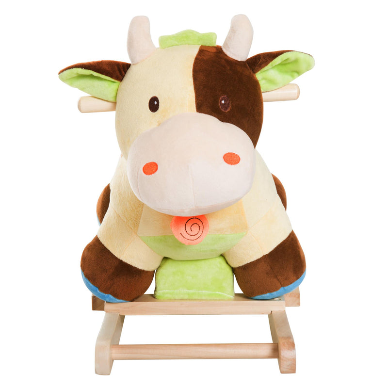 Mucca a Dondolo per Bambini in Peluche e Legno 
