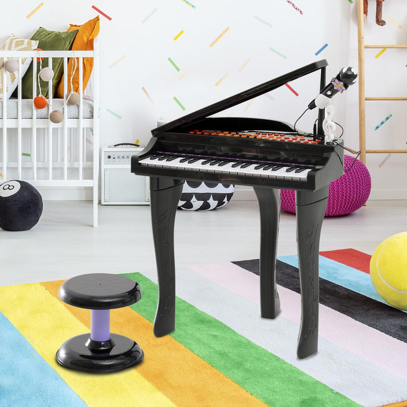 Mini Pianoforte Giocattolo per Bambini con Microfono e Sgabello Nero 