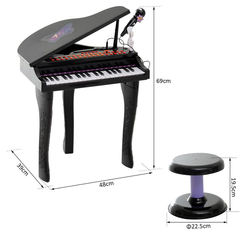 Mini Pianoforte Giocattolo per Bambini con Microfono e Sgabello Nero 