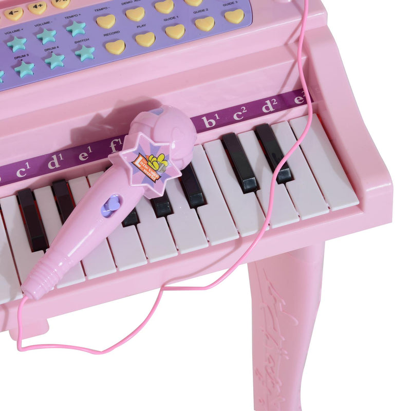 Mini Pianoforte Giocattolo per Bambini con Microfono e Sgabello Rosa 