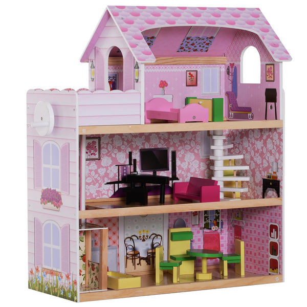 prezzo 3-stöckiges Kinderpuppenhaus mit rosa Aufzug 60 x 30 x 71,5 cm