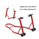 Cavalletto Supporto per Moto Posteriore con Doppio Tipo di Accessori in Acciaio Rosso 