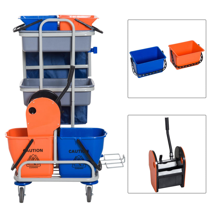 Carrello Pulizie Professionale con 4 Secchi Grigio 