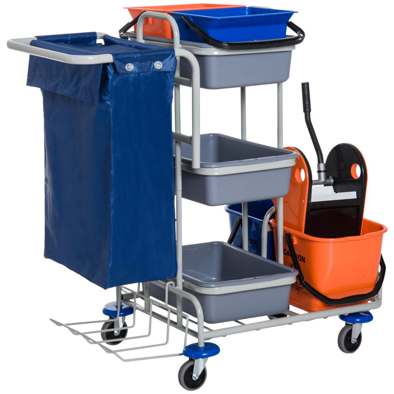 Carrello Pulizie Professionale con 4 Secchi Grigio 