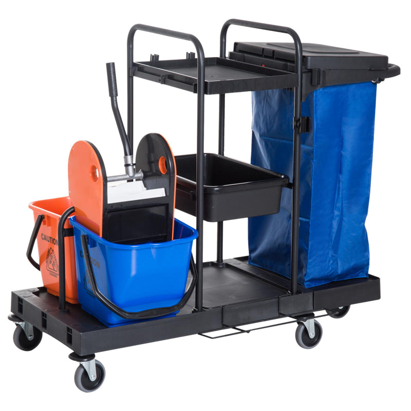 Carrello Pulizie Professionale Multiuso con 2 Secchi Capacità 18L e Ruote Blu 