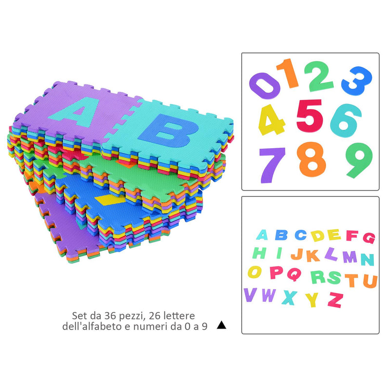 Tappeto da Gioco 36 Pezzi Puzzle in EVA con Numeri e Lettere 31x31 cm 