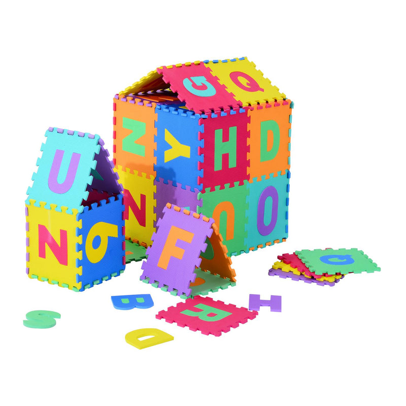 Tappeto da Gioco 36 Pezzi Puzzle in EVA con Numeri e Lettere 31x31 cm 