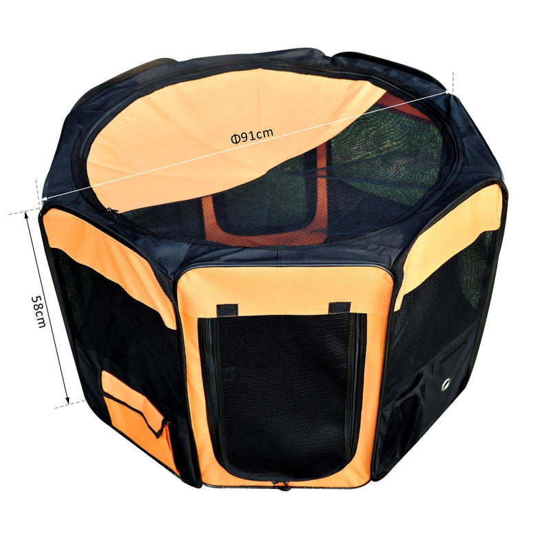 Box per Cani Gatti e Animali Domestici Pieghevole Arancione e Nero Ø91x58 cm 