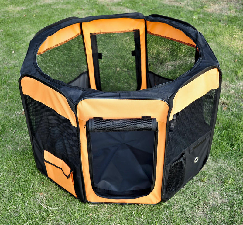 Box per Cani Gatti e Animali Domestici Pieghevole Arancione e Nero Ø91x58 cm 