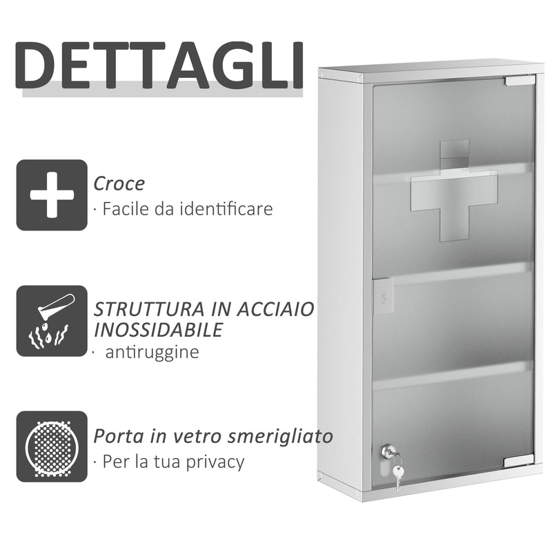 Armadietto per Medicinali Quattro Ripiani in Acciaio Inox 30x12x60 cm 
