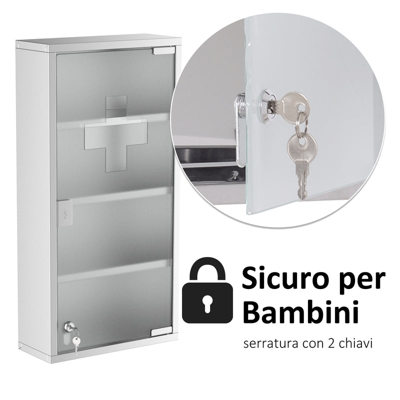 Armadietto per Medicinali Quattro Ripiani in Acciaio Inox 30x12x60 cm 