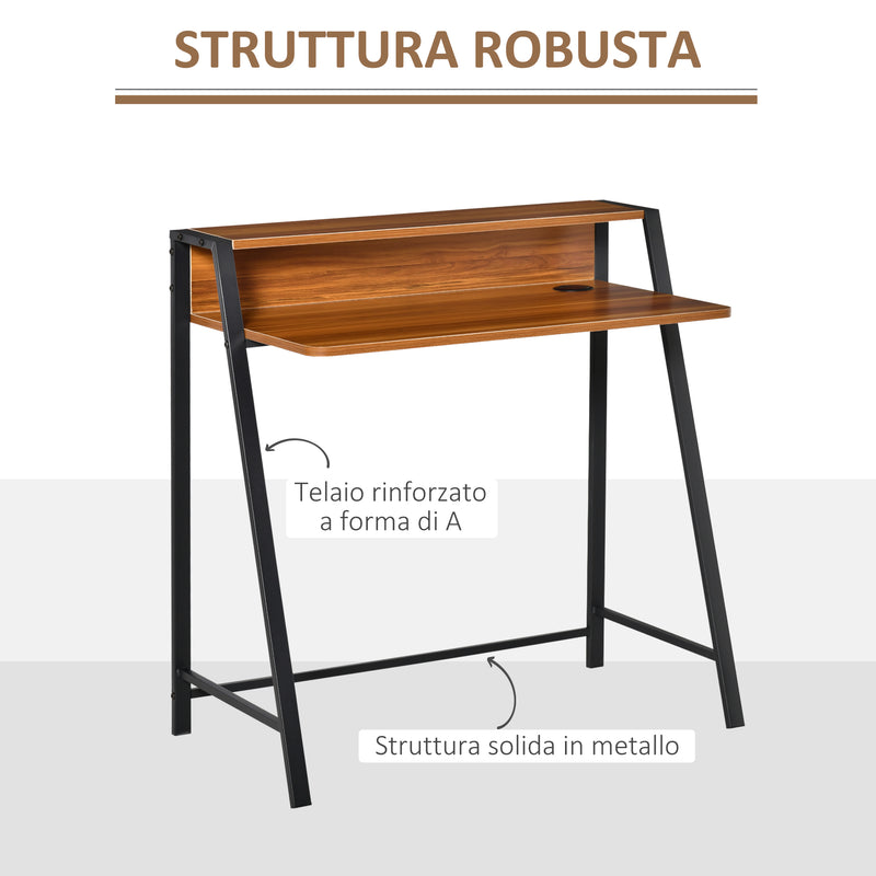 Scrivania da Ufficio con Ripiano Portaoggetti in Legno Noce 84x45x85 cm 