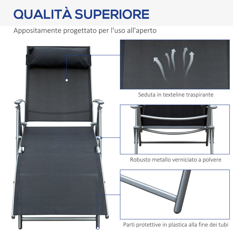 Sdraio Prendisole Relax Reclinabile Pieghevole in Metallo 137x63.5x100.5 cm Nero 