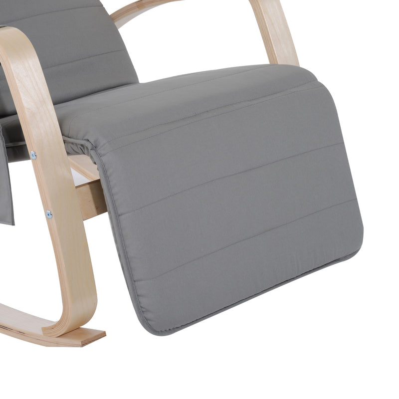 Poltrona a Dondolo con Poggiagambe in Legno Curvato Grigio 