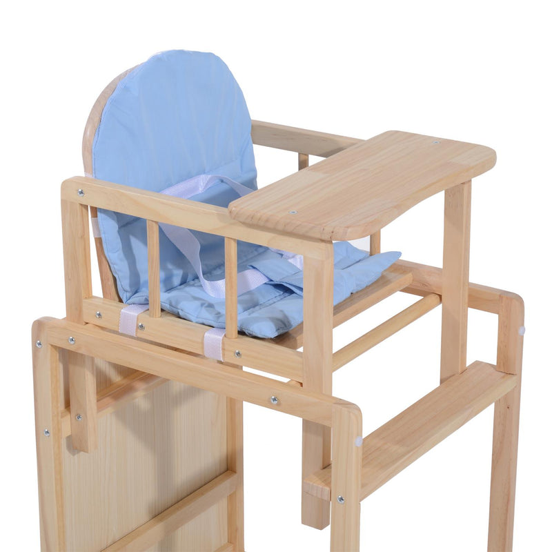 Seggiolone Multifunzione per Bambini in Legno di Pino Azzurro 50x44x88 cm 