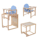 Seggiolone Multifunzione per Bambini in Legno di Pino Azzurro 50x44x88 cm 