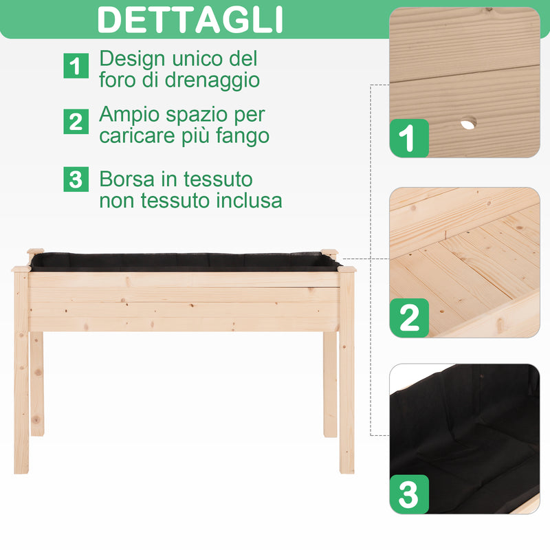 Orto Urbano Pensile in Legno con Fodera in Tessuto 122.5x56.5x76 cm 