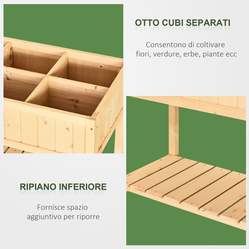 Orto Urbano Pensile in Legno con 8 Griglie e Ripiano Inferiore 120x60x81 cm 