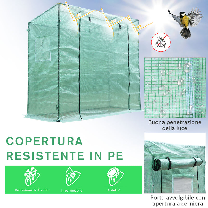 Serra da Giardino per Piante Pomodori 200x77x169 cm in PE Telaio in Acciaio 