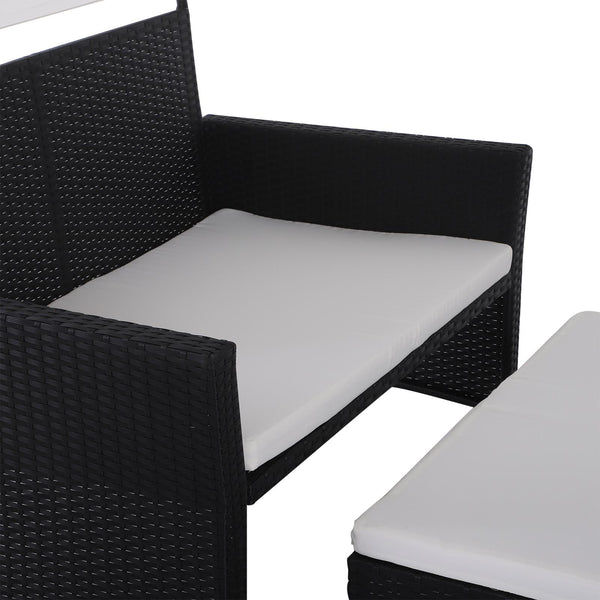 prezzo Garten-Lounge-Set aus synthetischem Rattan-Sofa mit Dach und schwarz-weißem Couchtisch